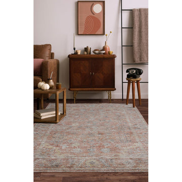Jasper JA05 Traditional Vintage Distressed Shimmer Floral Heirloom Border Soft-Touch Polyester Low Profile Short Pile Pale Red Rug-Asiatic Carpets-Rug Love - The Most Loved Rug Store